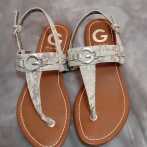 Guess faux snakeskin sandals size 6 gray and brown with silver  details